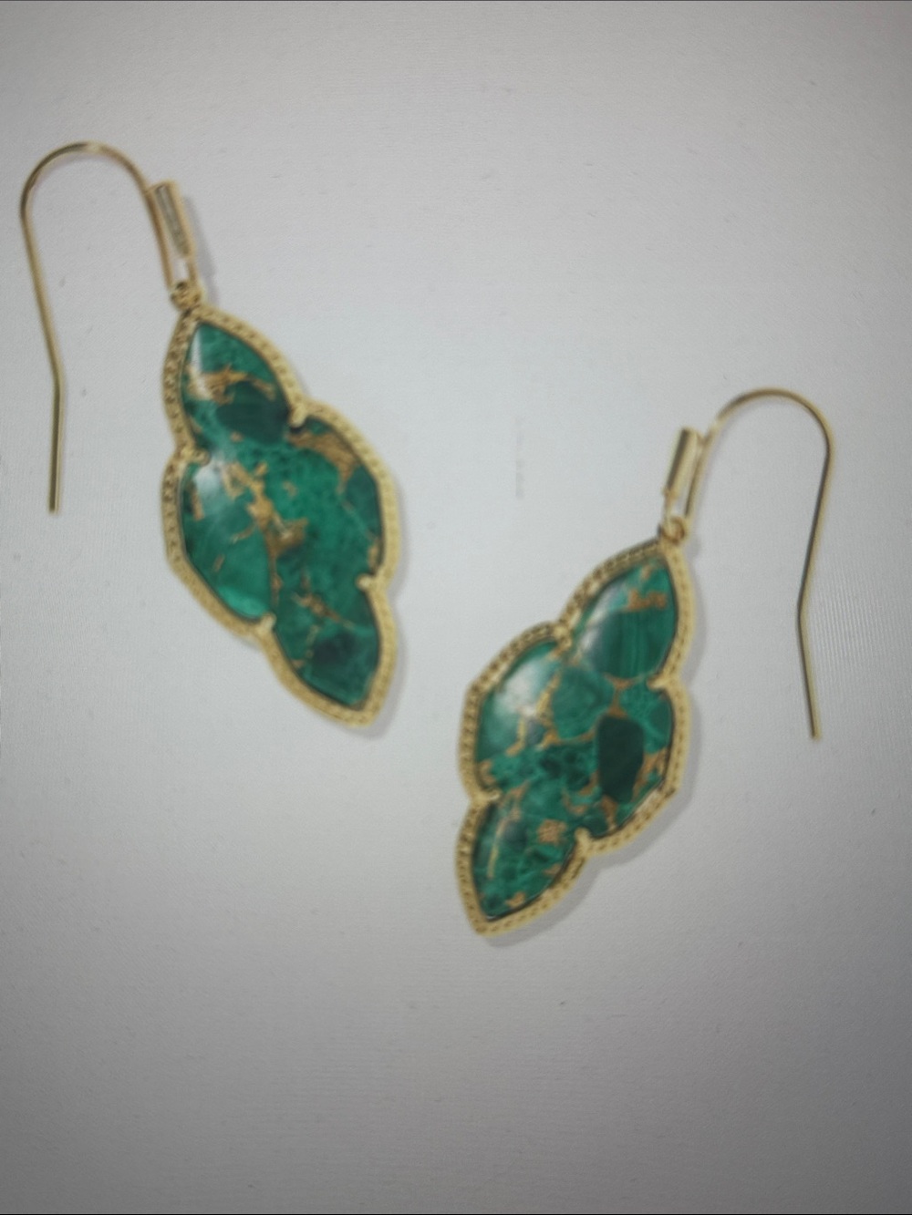 Kendra Scott Green Marbled Stone Gold-Trim Dangle Earrings